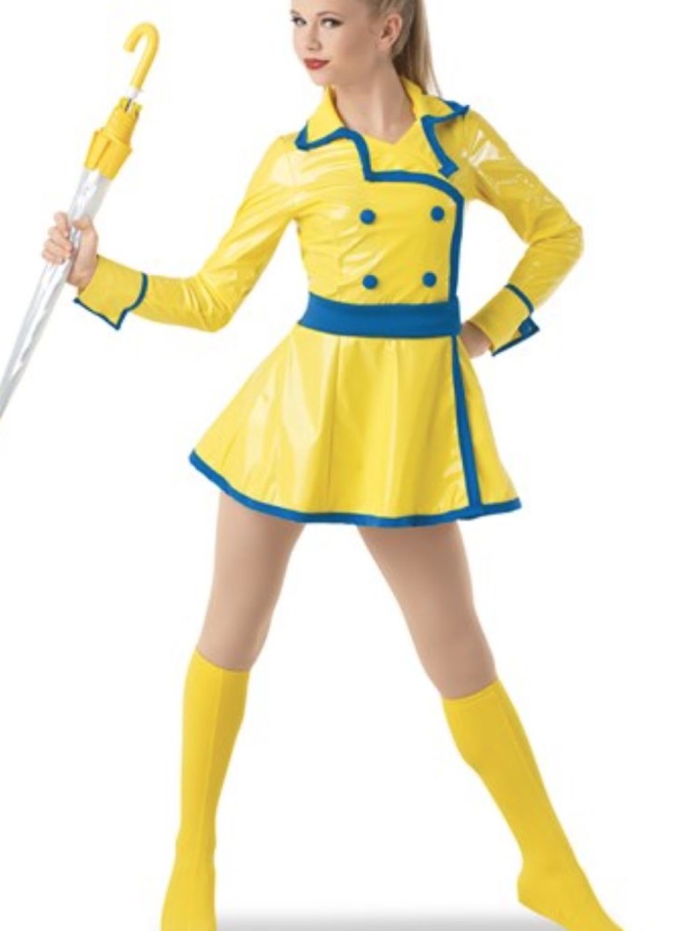 Weissman Singin in the Rain Yellow Dance Trench Coat Costume with Blue Trim
